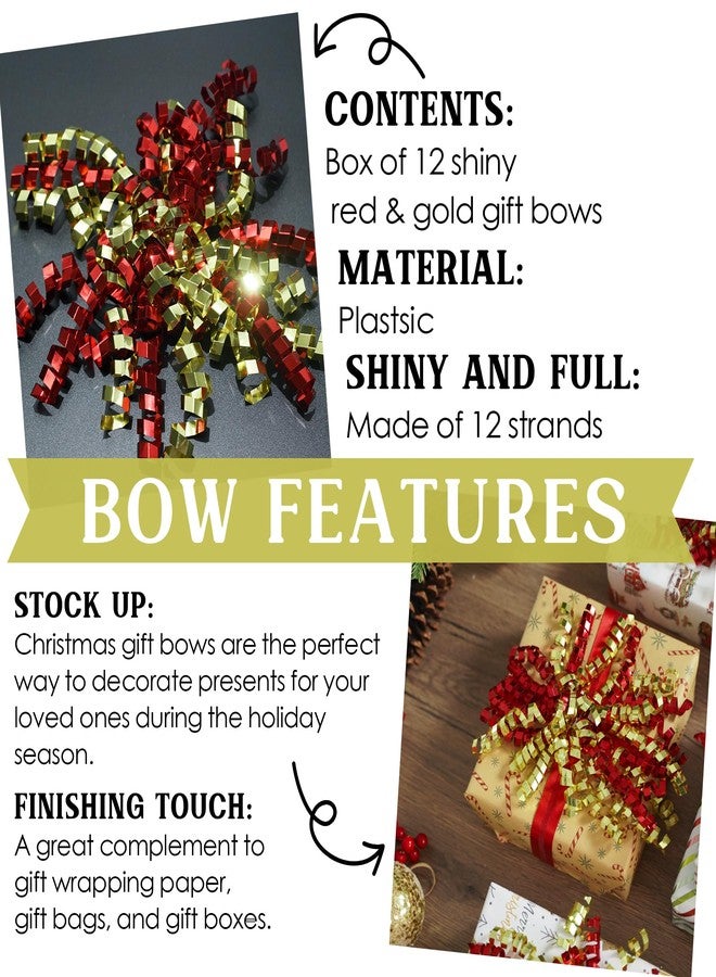 MEEDEE 6 Inch Red and Gold Self-Adhesive Christmas Bows, Crimped Curly Ribbon Gift Bows for Gift Wrapping Paper, Bags, and Boxes – Holiday, Everyday, and All-Occasion Decorations (12 Count) - Image 3
